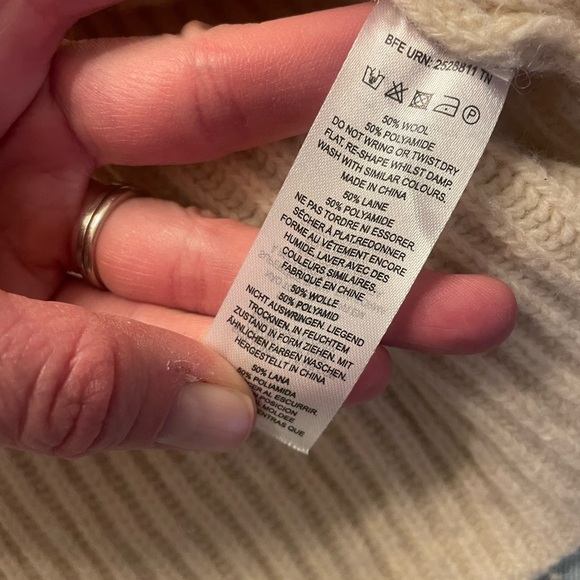 French Connection Wool Blend Colorblock Neutrals Roll Neck Sweater - Picture 10 of 11